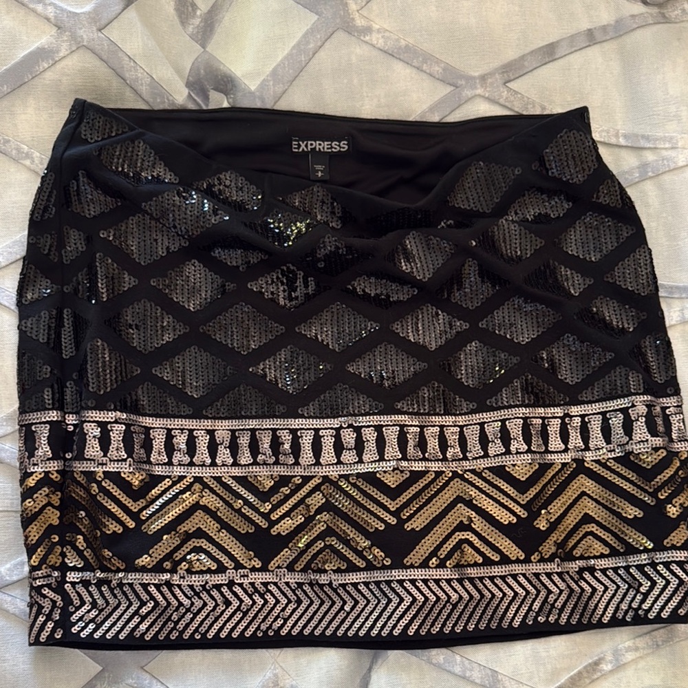 Express Black and Gold Sequin Skirt